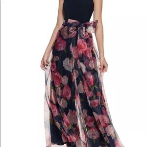 Eliza J. navy, rose wide leg organza jumpsuit